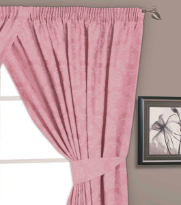 Regency Rose Gold - Jacquard Floral Pink Curtain Pair