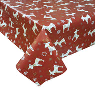 PVC Reindeer Red - Wipe Clean Table Cloth Xmas Deer Snowflake White Grey Gold