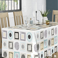 Load image into Gallery viewer, PVC Retro Frames - Wipe Clean Table Cloth Abstract Aqua Green Black Shapes
