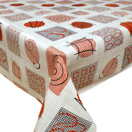 PVC Retro Circles Red - Wipe Clean Table Cloth Abstract Shapes Grid