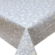 PVC Rosita Flower Blue - Wipe Clean Table Cloth Floral Vine Leaf Duckegg White