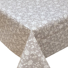 Load image into Gallery viewer, PVC Rosita Flower Grey - Wipe Clean Table Cloth Floral Vine Leaf White
