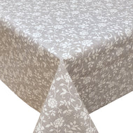 PVC Rosita Flower Grey - Wipe Clean Table Cloth Floral Vine Leaf White