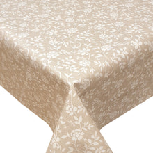 Load image into Gallery viewer, PVC Rosita Flower Taupe - Wipe Clean Table Cloth Floral Vine Leaf Beige White
