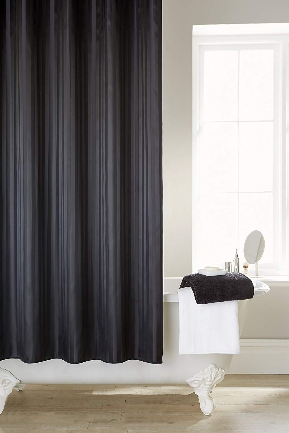 Sateen Stripe Black - Shower Curtain & Ring Set