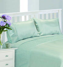 Load image into Gallery viewer, Serene Duckegg Blue - Faux Silk Crinkle Band Duvet Cover Set
