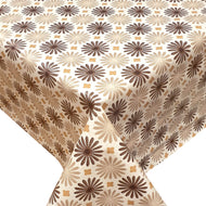 PVC Shasta Daisy Natural - Wipe Clean Table Cloth Lace Flower Print Brown Beige Mink