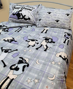 Shaun The Sheep Sleep - Duvet Cover Set Ewe Pillow Fight Grey Lilac