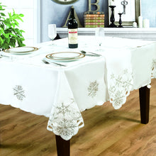 Load image into Gallery viewer, Snowflake White Silver - Christmas Table Cloth Range Embroidered Faux Silk
