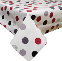 Load image into Gallery viewer, PVC Raspberry Spots - Wipe Clean Table Cloth Cherry Red Grey Black Slate Dots
