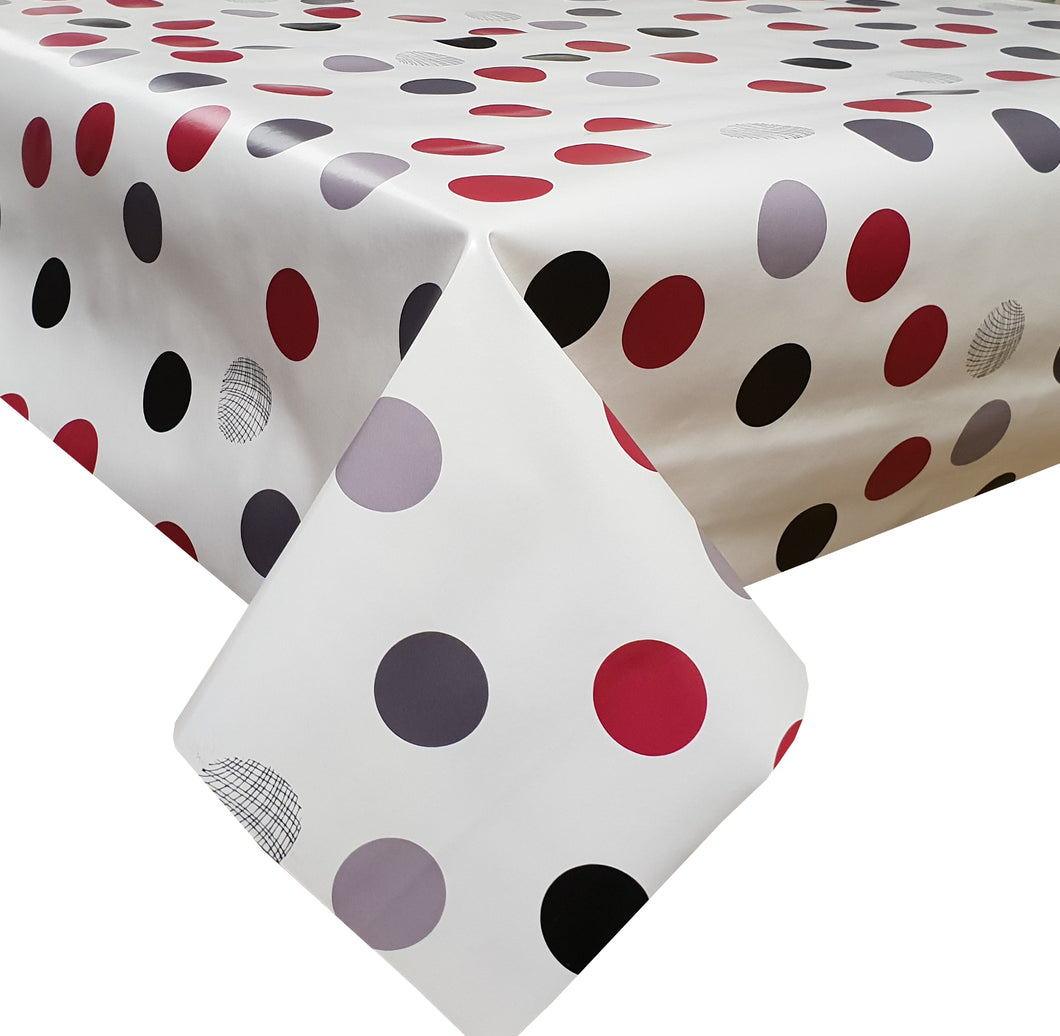 PVC Raspberry Spots - Wipe Clean Table Cloth Cherry Red Grey Black Slate Dots