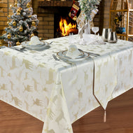 Large Stag Cream Gold - Christmas Table Cloth Range
