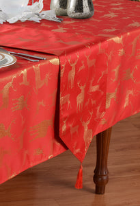 Large Stag Red Gold - Christmas Table Cloth Range Crimson Yellow