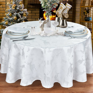 Large Stag White Silver - Christmas Table Cloth Range