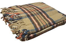 Load image into Gallery viewer, Tartan Check Natural Throw 130cm x 170cm - Red Blue Tasselled
