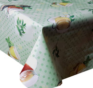 PVC Herbal Tea Green - Wipe Clean Table Cloth Leaves Lime Polka Dot Pots