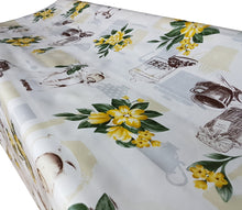 Load image into Gallery viewer, PVC Tea Time Yellow - Wipe Clean Table Cloth Flowers Polka Dot Pie Cakes
