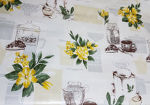 Load image into Gallery viewer, PVC Tea Time Yellow - Wipe Clean Table Cloth Flowers Polka Dot Pie Cakes
