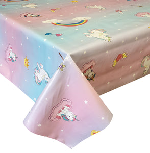PVC Unicorns - Wipe Clean Table Cloth Clouds Rainbows Gems Wand Pink Blue Stars