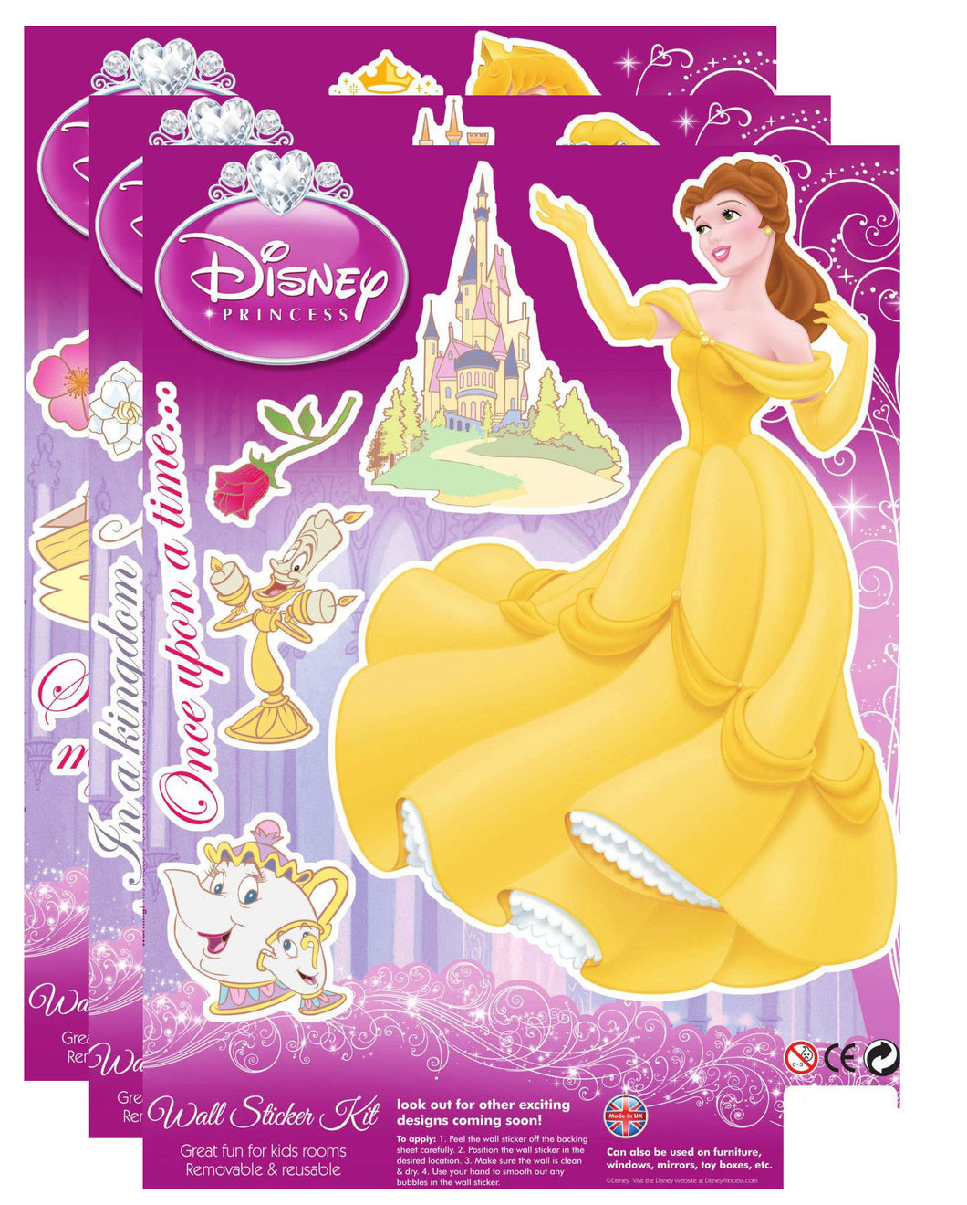 Wall Stickers Disney Princess - Pack Of 3 Decorative Decals Cinderella Sleeping Beauty Belle