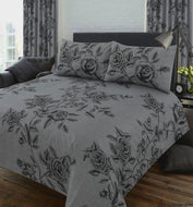 Wild Rose Slate - Duvet Cover Set Grey Black Flowers