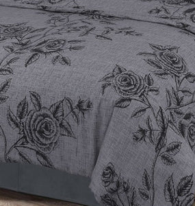 Wild Rose Slate - Duvet Cover Set Grey Black Flowers